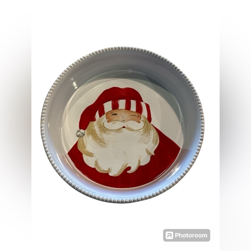 Mud Pie Ceramic Winking Santa Bowl with Decorative Edge